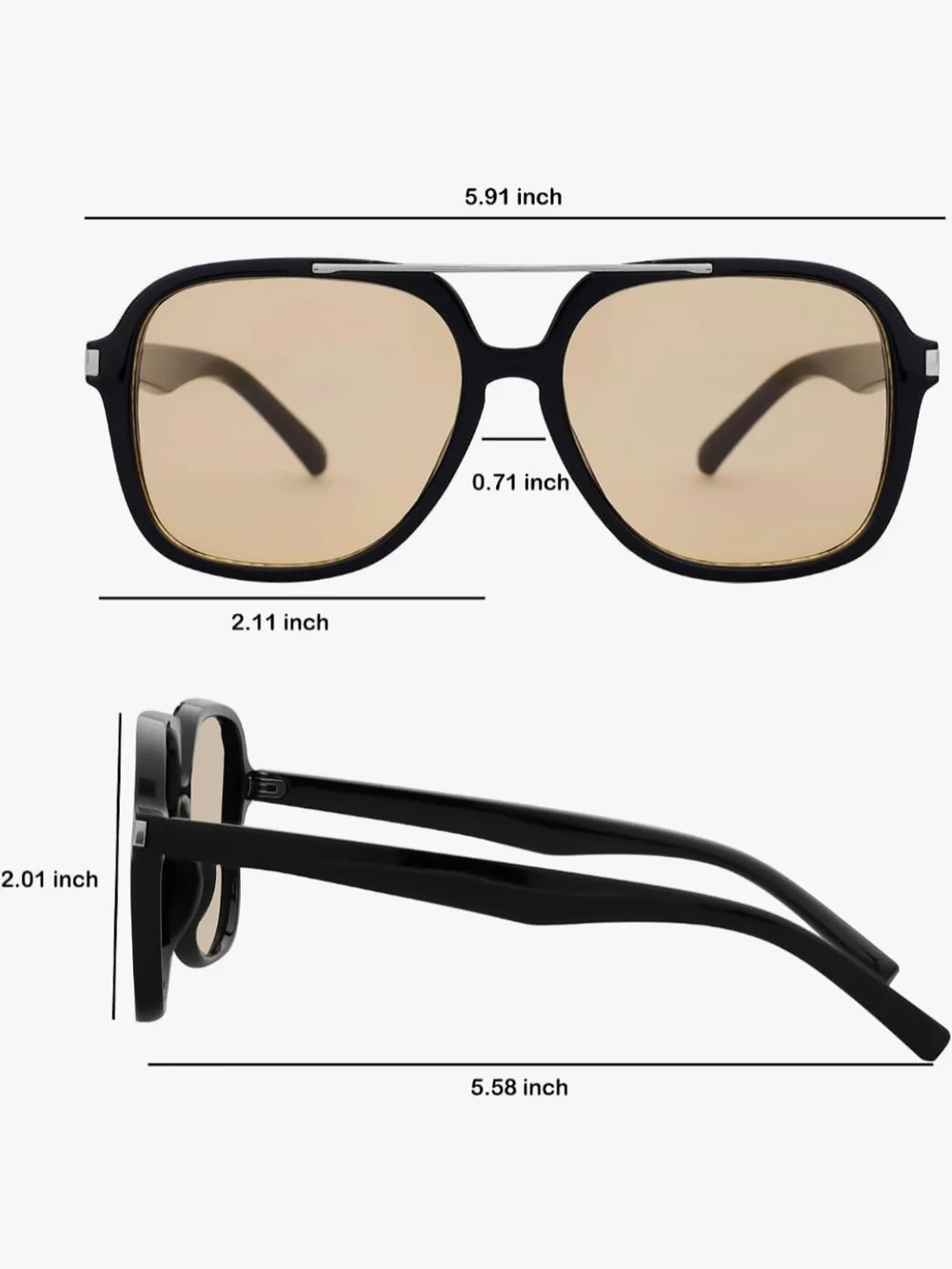 Black Square Aviator Sunglasses with Brown Lenses